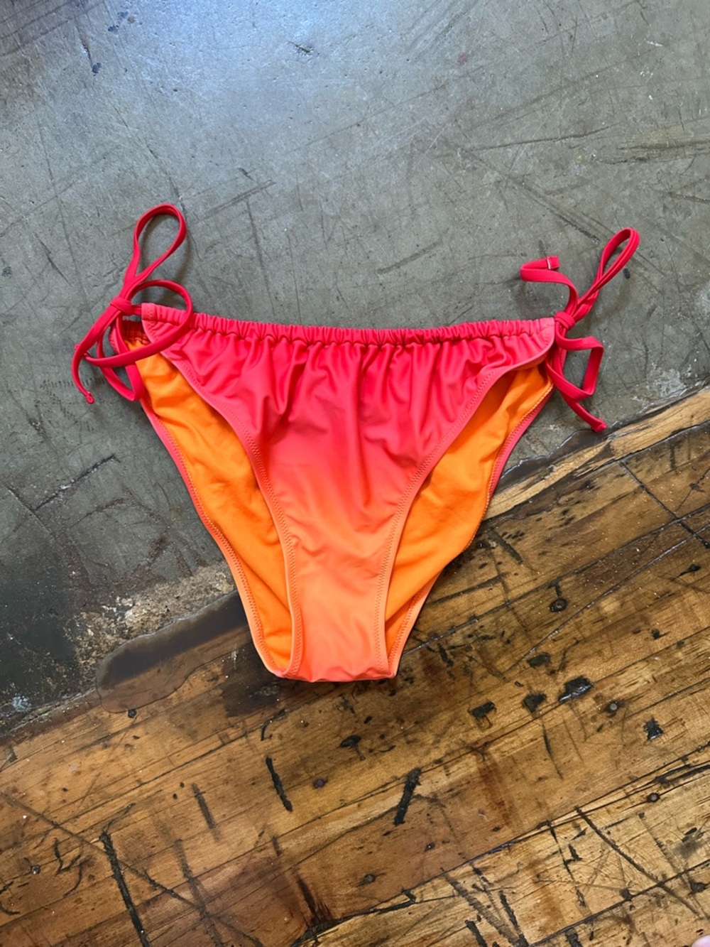 Yellow Ribbed Crop Bikini Top with Pink-Orange Ombre Tie-Side Bottoms - Picture 5 of 8